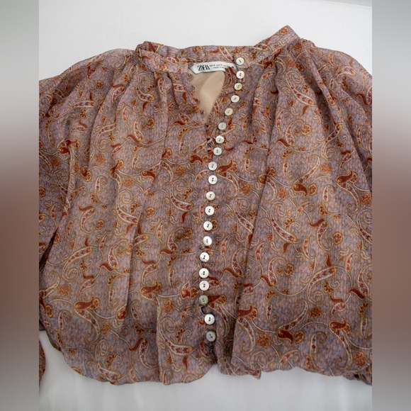 Zara Multicolor Chiffon Dressy & Chic Paisley Printed Women’s Blouse Size Medium - Picture 10 of 17